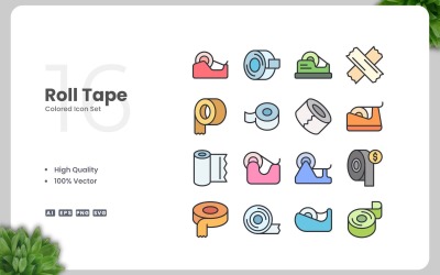 16 Roll Tape Colored Icons Set