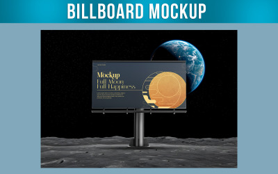 Billboard Mockup Standing on a Cratered Lunar Surface