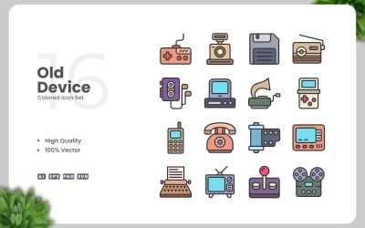 16 Old Device Colored Icons Set
