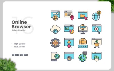 16 Online Browser Colored Icons Set