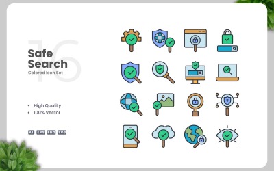 16 Safe Search Colored Icons Set