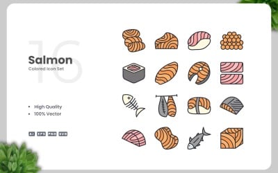 16 Salmon Colored Icons Set