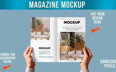 Mockup di rivista con mano che tiene