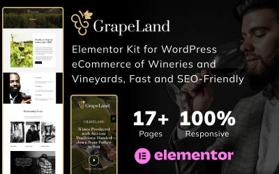 GrapeLand - Elementor Kit for WordPress eCommerce of Wineries and Vineyards, Fast and SEO-Friendly