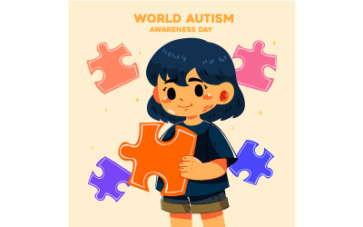 Autism Awareness Day med färgglada seriefigur håller pusselbit