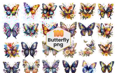 Butterfly PNG Bundle, Watercolor Floral Butterfly Clipart