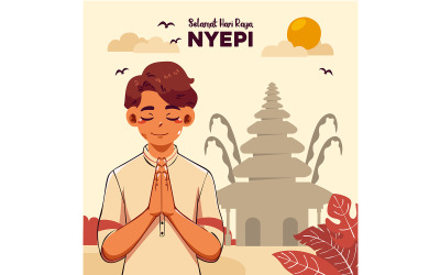 Colorful Nyepi Celebration Artwork with Traditional Elements