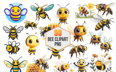 Cute Cartoon Bee Clipart PNG Bundle, Realistic Honeybee Illustrations