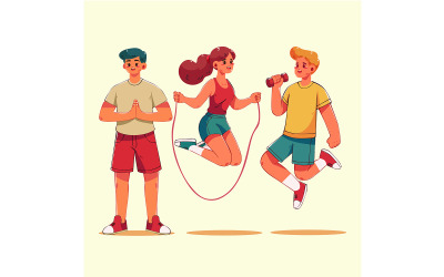 Färgglada illustrationer av karaktärer som deltar i sport