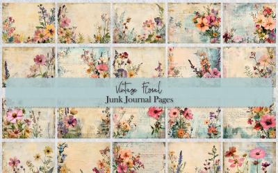 Pacote de páginas de diário de lixo floral vintage