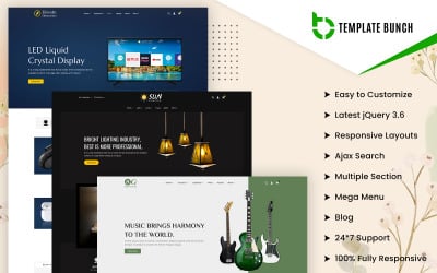 Elevate – elektronika a osvětlení s kytarou – responzivní téma elektronického obchodu Prestashop 8.1.1