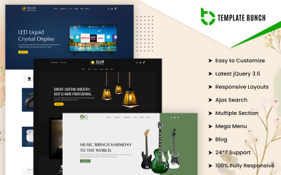 Elevate - Электроника и освещение с гитарой - Адаптивная тема Prestashop 8.1.1 для электронной коммерции