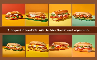 Panino baguette con bacon, formaggio e verdure