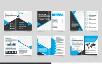 Company Profile Brochure Template,  12 page black and blue gradient business brochure template  idea