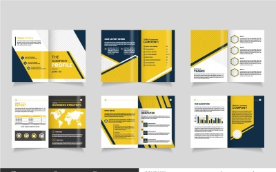 Company Profile Brochure Template,  12 page blue and yellow gradient business brochure template
