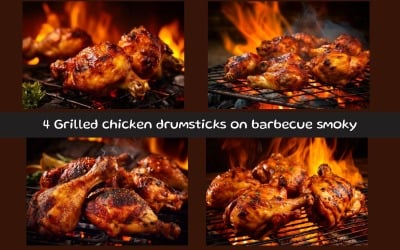 Grilled chicken drumsticks on barbecue smoky