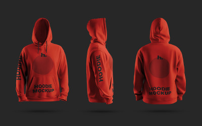 Bluza z kapturem Mockup PSD - Realistyczne 3 widoki bluzy z kapturem na edytowalnym tle vol001
