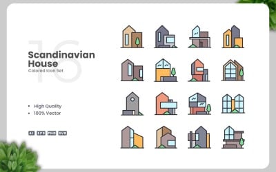 16 Scandinavian House Colored Icons Set