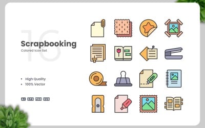 16 Scrapbooking Colored Icons Set