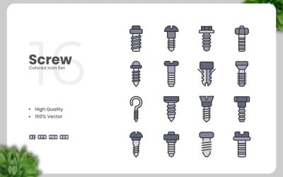 16 Screw Colored Icons Set