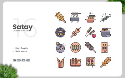 Set di 16 icone colorate Satay