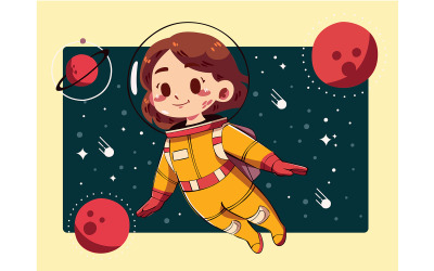Söt tecknad astronautkaraktär i rymden