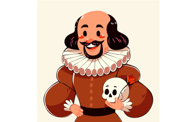 William Shakespeare Kafatası ve Çiçek Tutuyor