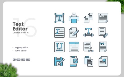 Ensemble de 16 icônes colorées pour éditeur de texte