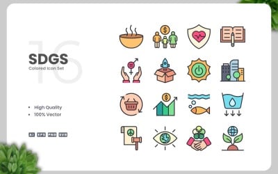 16 SDGS Colored Icons Set