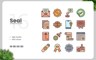 16 Seal Colored Icons Set