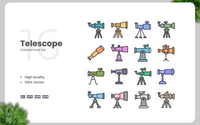 16 Telescope Colored Icons Set