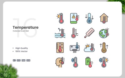 16 Temperature Colored Icons Set