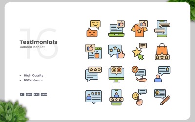 16 Testimonials Colored Icons Set