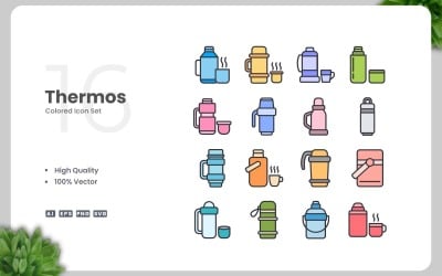 16 Thermos Colored Icons Set