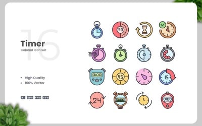 16 Timer Colored Icons Set