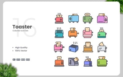 16 Toaster Colored Icons Set