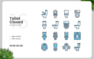 16 Toilet Closed Colored Icons Set