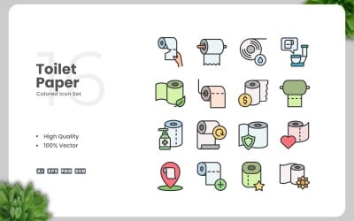 16 Toilet Paper Colored Icons Set