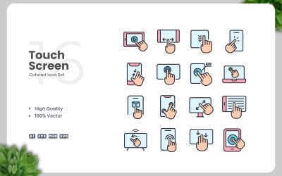 16 Touch Screen Colored Icons Set