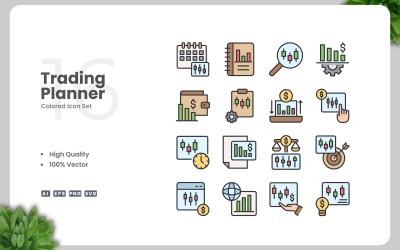 16 Trading Planner Colored Icons Set