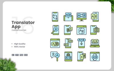 16 Translator App Colored Icons Set