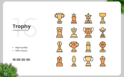 Zestaw 16 kolorowych ikon trofeów