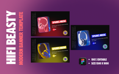 HiFi Beasty - Website landscape modern banner template design