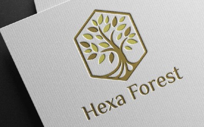 Altın Altıgen Orman Ağacı Ekoloji Doğa Yaprakları Logo Şablonu