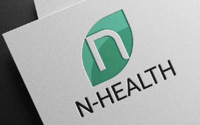 N Sağlık Mektubu Negatif Alan Yeşil Yaprak Logo Şablonu