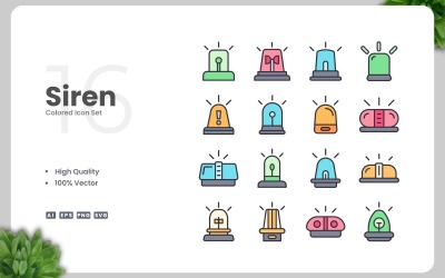 Conjunto de 16 iconos de colores de sirena