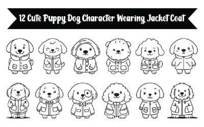 12 Cute Puppy Dog Character Wearing Jacket Coat