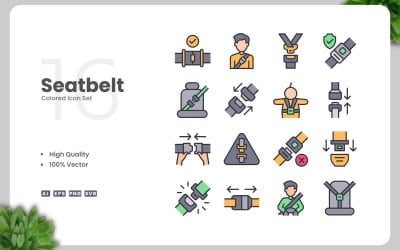 16 Seatbelt Colored Icons Set