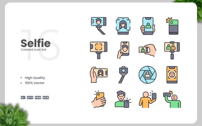 16 Selfie färgade ikoner Set