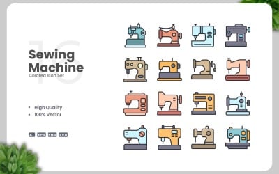 16 Sewing Machine Colored Icons Set